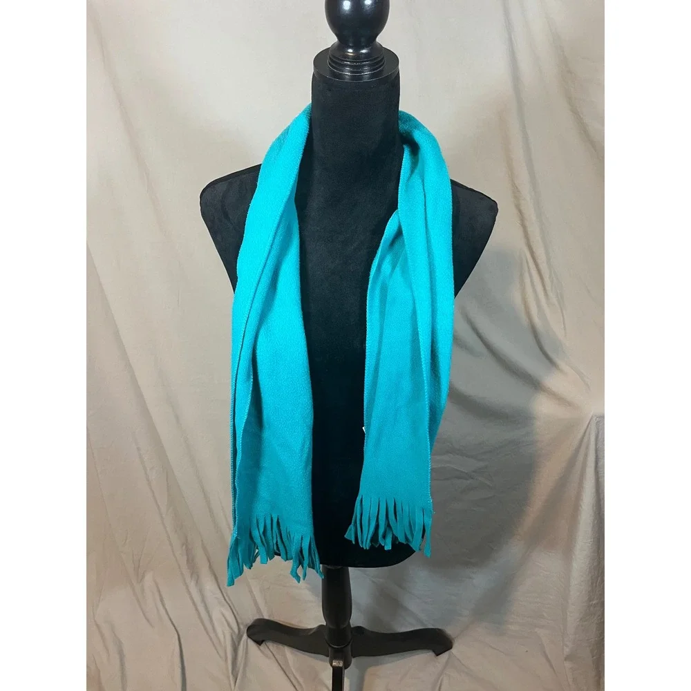 Unbranded Teal Fleece Fringe Scarf Solid‎ Bright Blue Green Winter Wrap